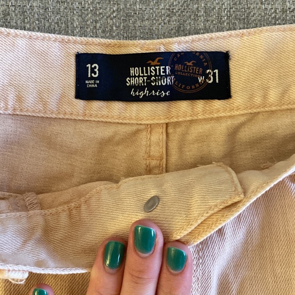 Peach Pink Hollister Denim Shorts - Geometric Embroidered, Distressed - Picture 2 of 3